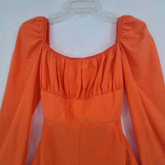 PrettyLittleThings Bright Orange Tie Back Long Sleeve Romper Size 2 - Picture 4 of 11
